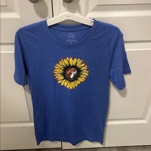 Blue T-Shirt with Sunflower Graphic